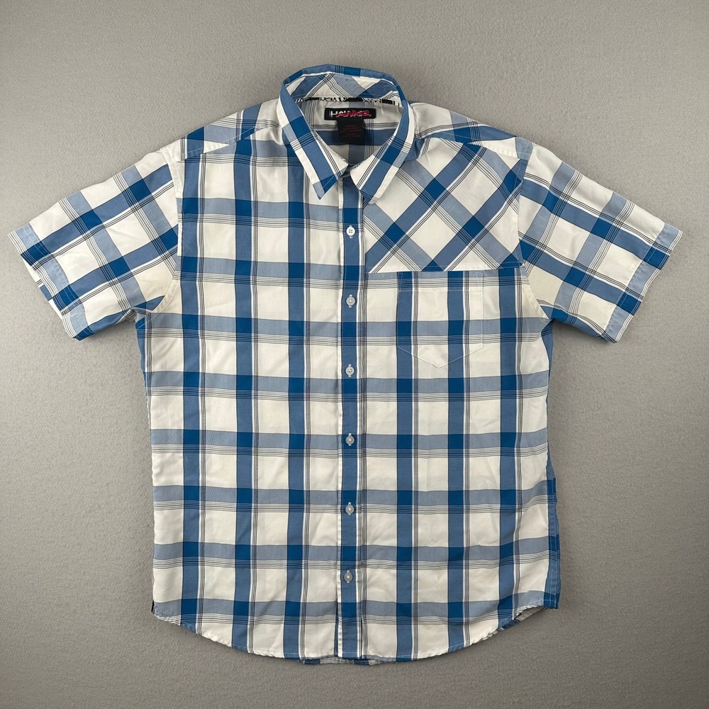 Tony Hawk Button Up Shirt Mens Large Blue Plaid Short Sleeve Modal Blend Skate